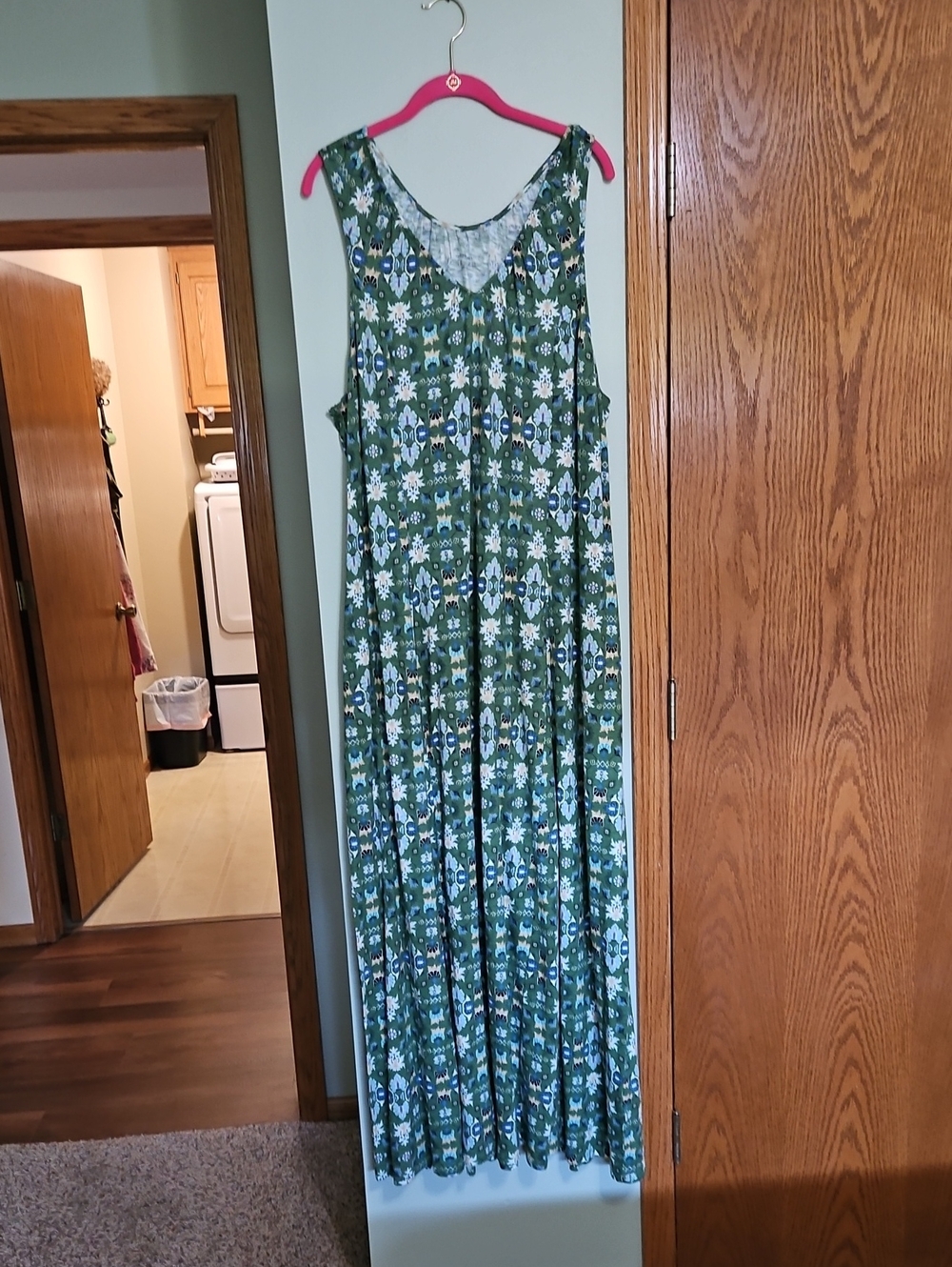 Canyon Retreat Sleeveless Green Patterned Maxi Dress